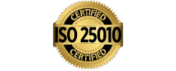 ISO 25010 logo displayed prominently, featuring the numbers '25010' in a distinctive font, symbolizing the international standard for quality management systems.